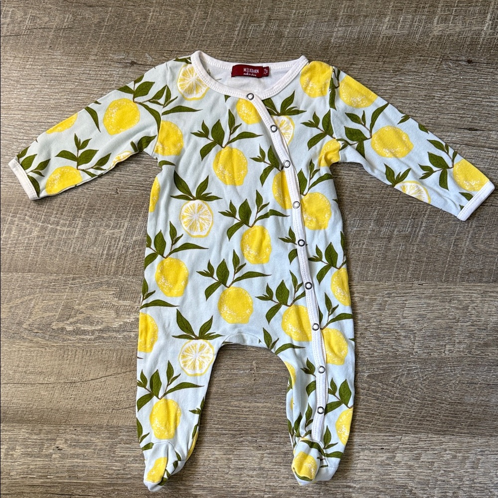MILKBARN Lemon Organic Cotton Snap Footed Romper Size 3-6 Months